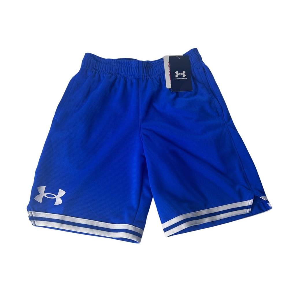 Under Armour Shorts Boys UA Perimeter Basketball Blue White Youth Medium‎ NWT